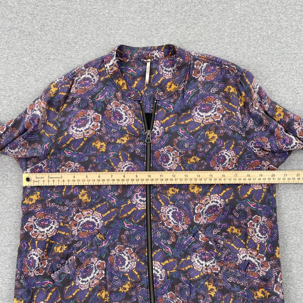 Free People Soft Printed Balloon Sleeve Jacket Size XS Purple Floral Boho Zip-Up - Picture 6 of 13